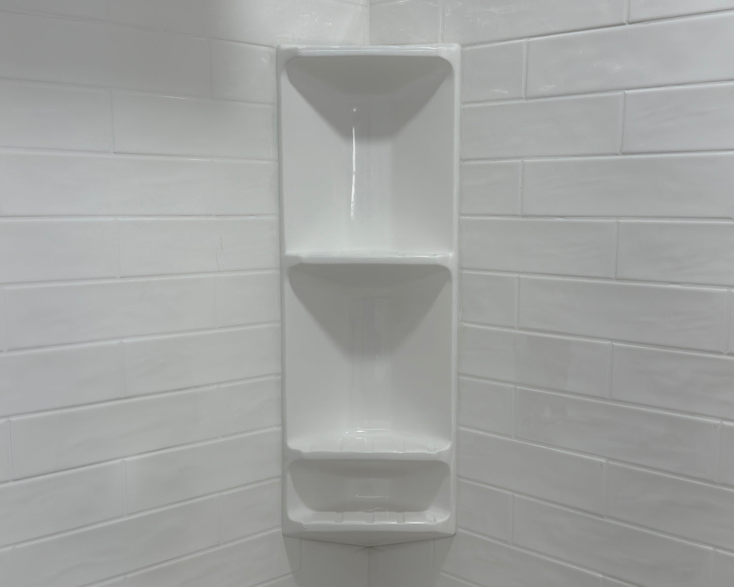 Medium Corner Shower Caddy — Triangular Shelf | Cultured Marble