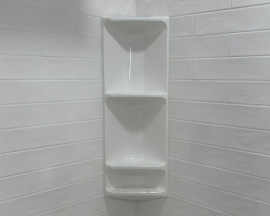 Medium Corner Shower Caddy — Triangular Shelf | Cultured Marble